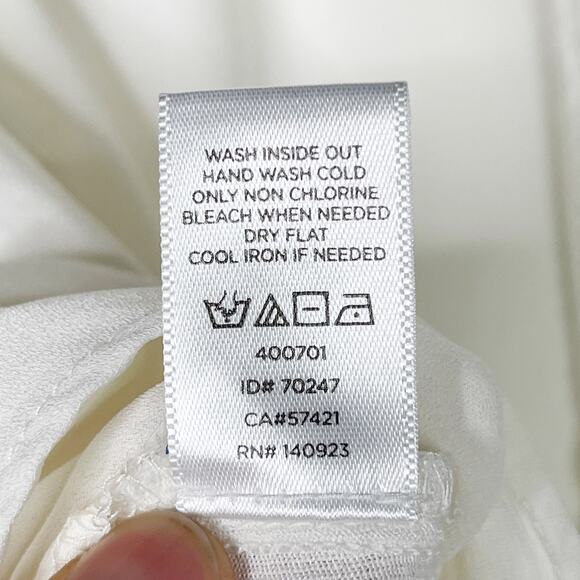 LOFT Ivory XSmall XS Tie Front Blouse Top Quilted Detail Yoke 3/4 Sleeve - Picture 8 of 8